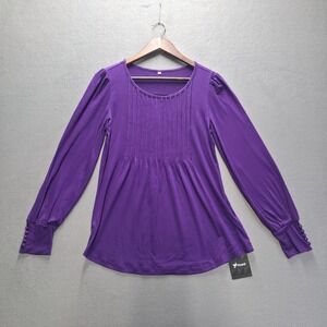 Ficerd Women's Purple Long Sleeve Round Neck Blouse‎ Size Small NWT